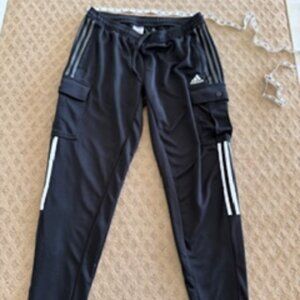 adidas Tiro Black White Cargo Women's Track Pants XL Zip Pocket Tapered Leg